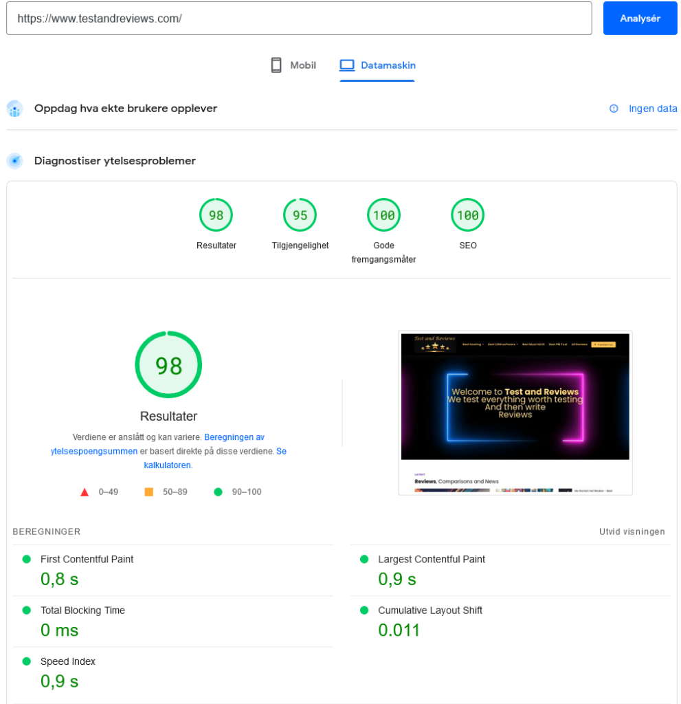Historical desktop PageSpeed result before the saved WP Rocket optimization showing performance 98